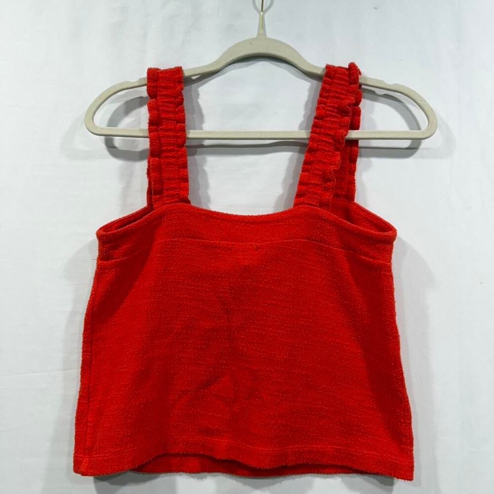Madewell Red Terry Cloth Ruffle Strap Tie Front Tank Sz XS Preppy! - Picture 2 of 6